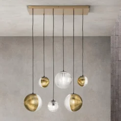 Viadurini Lighting Moderne Kronleuchter-Kronleuchter mit 6 Lichtern aus mundgeblasenem Glas in Form einer Kugel Made in Italy - Prilla