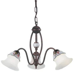 Ferroluce Vintage Kronleuchter-Kronleuchter mit 3 oder 5 Lichtern aus Eisen, handbemalter Keramik und Glas - Ferrara