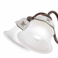 Ferroluce Vintage Kronleuchter-Kronleuchter mit 3 oder 5 Lichtern aus Eisen, handbemalter Keramik und Glas - Ferrara