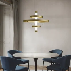 Viadurini Lighting Moderne Kronleuchter-Kronleuchter mit Glaskörper und 3 Aluminiumkreisen - Clara