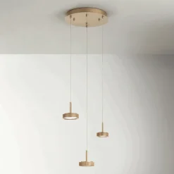 Viadurini Lighting Moderne Kronleuchter-Kronleuchter mit rundem Sockel aus goldlackiertem Metall und LED-Licht – Hainbuche