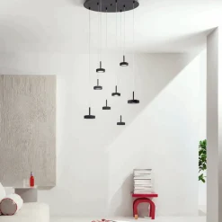 Viadurini Lighting Moderne Kronleuchter-Kronleuchter mit rundem Sockel aus schwarz lackiertem Metall und LED-Licht – Hainbuche