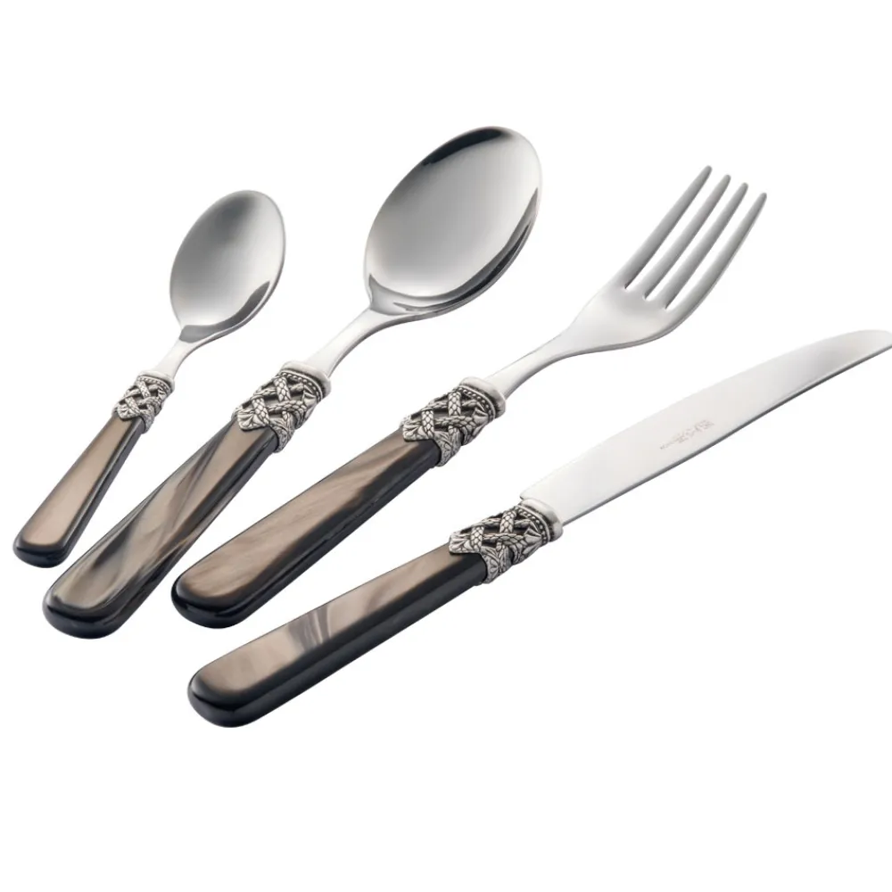 Viadurini Kitchen Besteck Set-Kunststoffbesteck aus Edelstahl und Perlmutt-Elfenbein 24-teilig - Carlotta