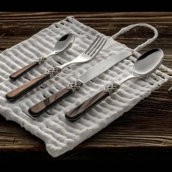 Viadurini Kitchen Besteck Set-Kunststoffbesteck aus Edelstahl und Perlmutt-Elfenbein 24-teilig - Carlotta