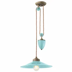 Ferroluce Pendelleuchten Vintage-Lampe Flaschenzug aus Keramik und Messing Britney