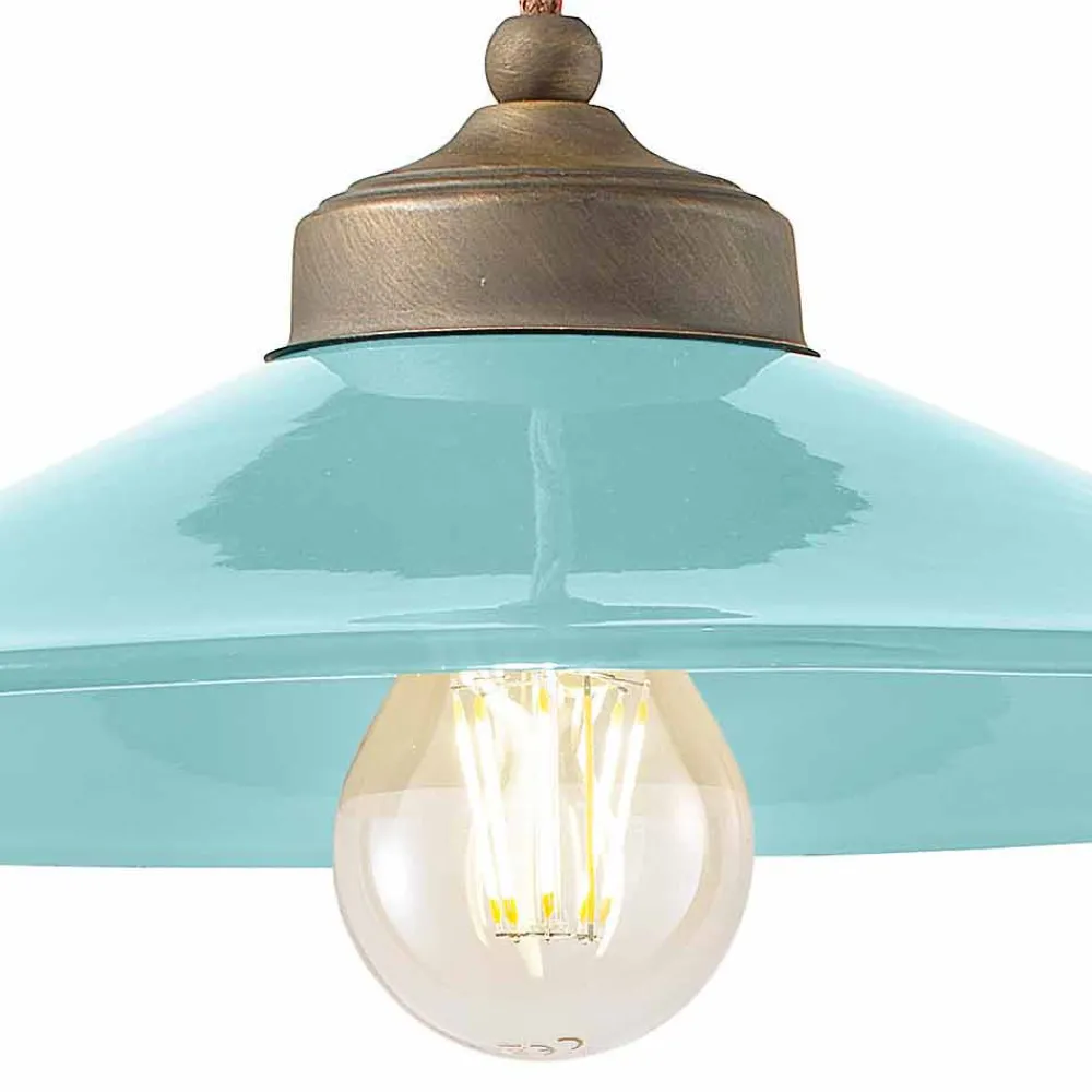 Ferroluce Pendelleuchten Vintage-Lampe Flaschenzug aus Keramik und Messing Britney