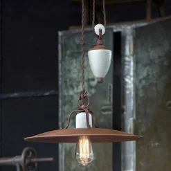 Ferroluce Pendelleuchten Vintage-Lampe Flaschenzug aus Keramik und Metall Kristen