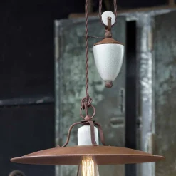 Ferroluce Pendelleuchten Vintage-Lampe Flaschenzug aus Keramik und Metall Kristen