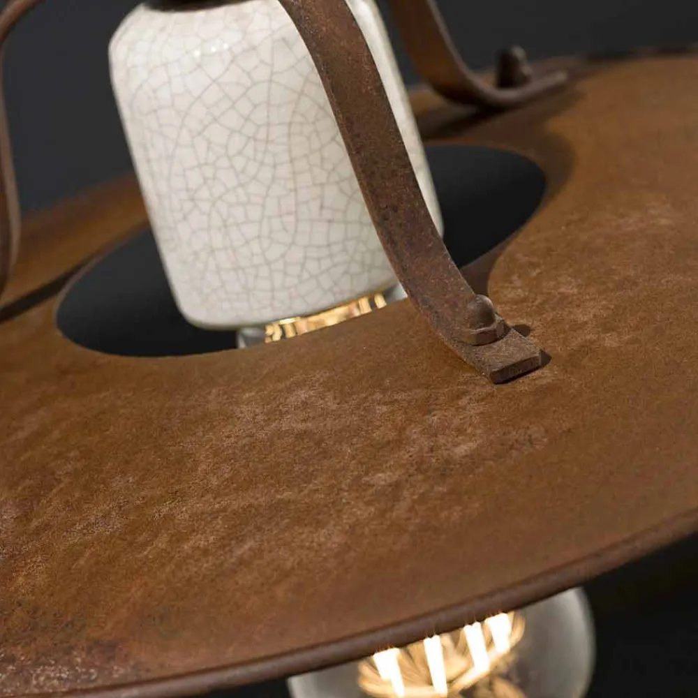 Ferroluce Pendelleuchten Vintage-Lampe Flaschenzug aus Keramik und Metall Kristen