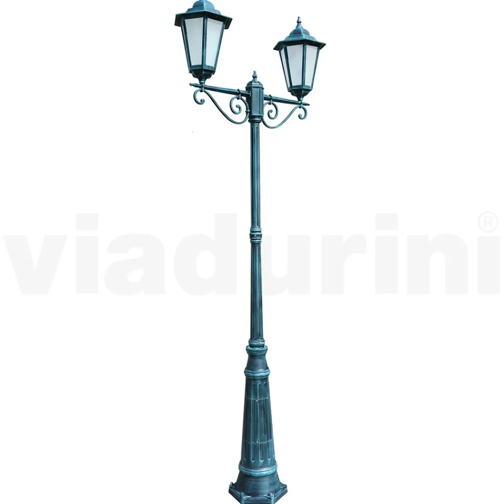 Viadurini Lighting Gartenlampion-Laternenpfahl 2 Lichter aus Aluminium und Glas Made in Italy Vintage - Janira