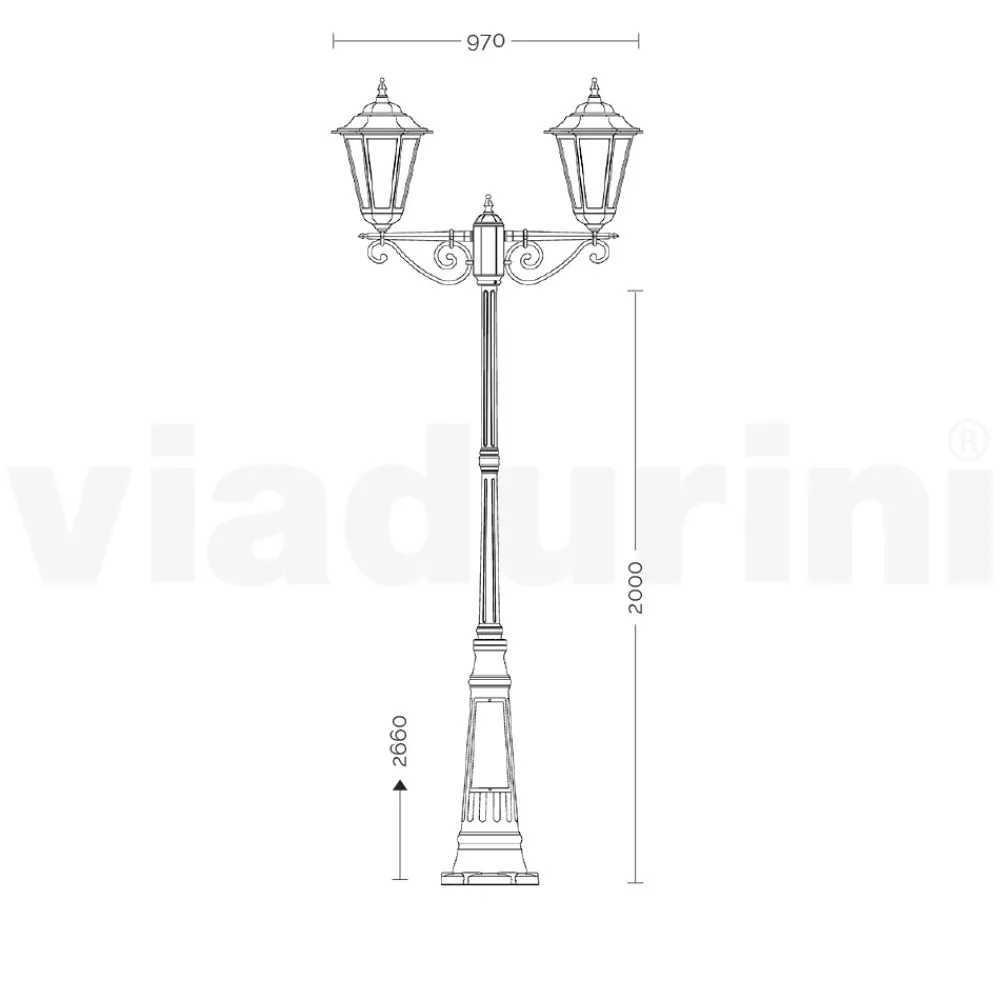 Viadurini Lighting Gartenlampion-Laternenpfahl 2 Lichter aus Aluminium und Glas Made in Italy Vintage - Janira