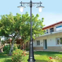 Viadurini Lighting Gartenlampion-Laternenpfahl 2 Lichter im Vintage-Stil aus grauem Aluminium, hergestellt in Italien – Belen