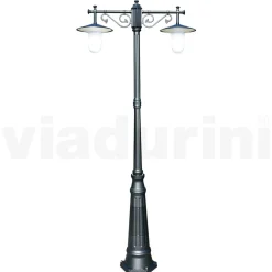 Viadurini Lighting Gartenlampion-Laternenpfahl 2 Lichter im Vintage-Stil aus grauem Aluminium, hergestellt in Italien – Belen