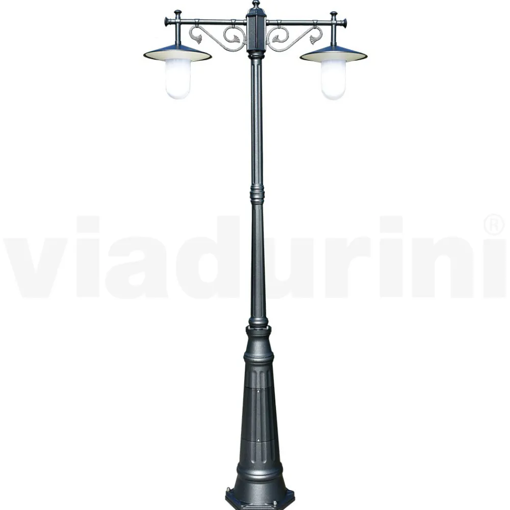 Viadurini Lighting Gartenlampion-Laternenpfahl 2 Lichter im Vintage-Stil aus grauem Aluminium, hergestellt in Italien – Belen