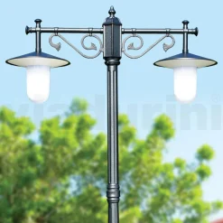 Viadurini Lighting Gartenlampion-Laternenpfahl 2 Lichter im Vintage-Stil aus grauem Aluminium, hergestellt in Italien – Belen