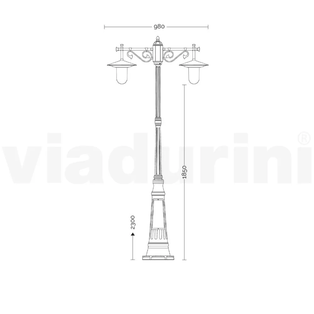 Viadurini Lighting Gartenlampion-Laternenpfahl 2 Lichter im Vintage-Stil aus grauem Aluminium, hergestellt in Italien – Belen