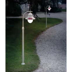 Ferroluce Gartenlampion-Laternenpfahl aus weißem Aluminium für den Außenbereich und handbemalte Blumendekoration – Imperia