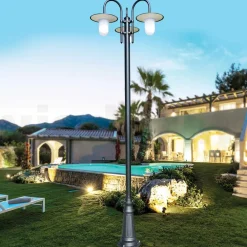 Viadurini Lighting Gartenlampion-Laternenpfahl mit 3 Lichtern im Vintage-Stil aus grauem Aluminium, hergestellt in Italien – Belen