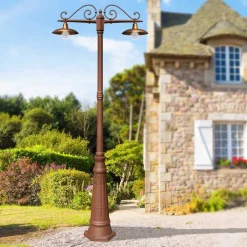 Viadurini Lighting Gartenlampion-Laternenpfahl mit 2 Lichtern im Vintage-Stil aus Aluminium und Messing, hergestellt in Italien – Adela