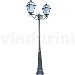 Viadurini Lighting Gartenlampion-Laternenpfahl mit 2 Lichtern im Vintage-Stil aus Aluminium und Glas, hergestellt in Italien – Vivian