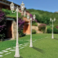 Viadurini Lighting Gartenlampion-Laternenpfahl mit 2 Lichtern im Vintage-Stil aus weißem Aluminium, hergestellt in Italien – Dodo