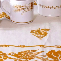 Viadurini by Marchi 1633 Tischdecken-Leinen Frühstücksservierset mit handgefertigtem Druck Unikat