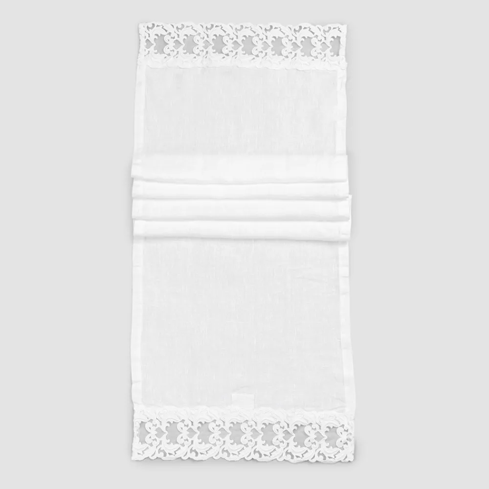 Viadurini Textile Runner-Leinen Tischläufer mit weißer Spitze, italienische Luxusqualität - Farnese