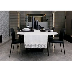 Viadurini Textile Runner-Leinen Tischläufer mit weißer Spitze, italienische Luxusqualität - Farnese