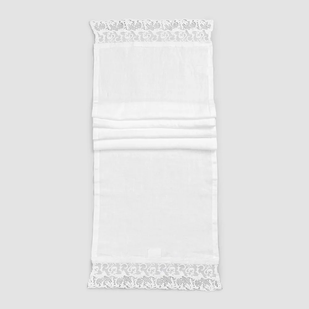 Viadurini Textile Runner-Leinen Tischläufer mit weißer Spitze, italienische Luxusqualität - Farnese