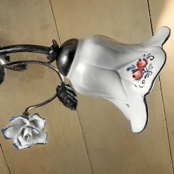 Ferroluce Vintage Deckenleuchten-2-Licht-Deckenlampe aus Metall und Keramik mit handgemalten Rosen - Pisa