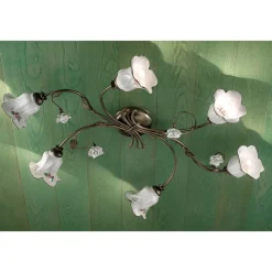 Ferroluce Vintage Deckenleuchten-6-Licht-Deckenleuchte aus handwerklicher Keramik mit verzierten Rosen - Pisa