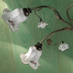 Ferroluce Vintage Deckenleuchten-6-Licht-Deckenleuchte aus handwerklicher Keramik mit verzierten Rosen - Pisa