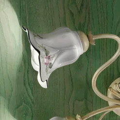 Ferroluce Vintage Deckenleuchten-4-Licht-Deckenleuchte aus Metall und Keramik mit handgemalten Rosen - Pisa