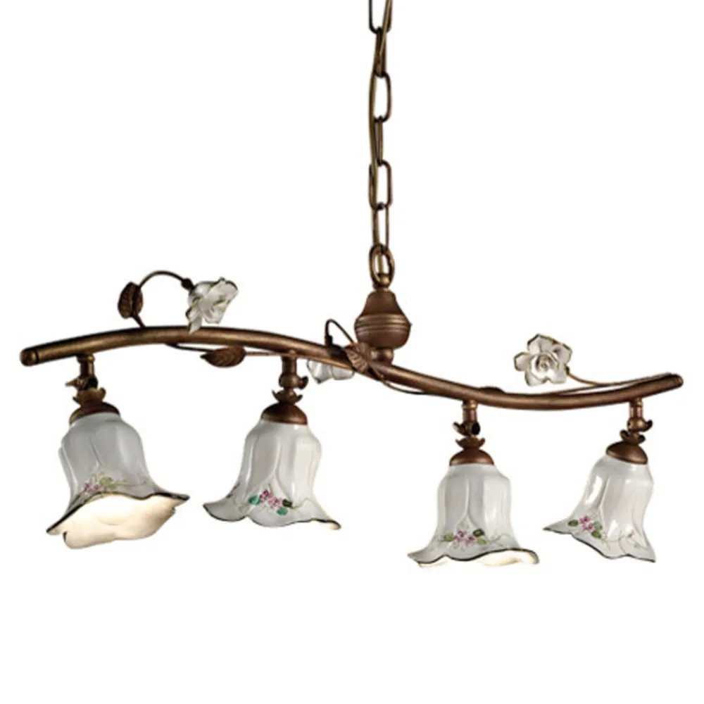 Ferroluce Pendelleuchten Vintage-4-Licht-Pendelleuchte aus handgefertigtem Keramik-Rosendekor - Pisa