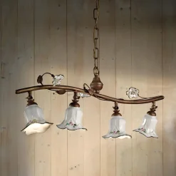 Ferroluce Pendelleuchten Vintage-4-Licht-Pendelleuchte aus handgefertigtem Keramik-Rosendekor - Pisa