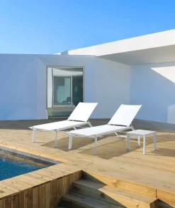 Viadurini in the Garden Sonnenliegen-Liegende Chaiselongue im Freien mit Rädern, Aluminium und Textilien - Juwel