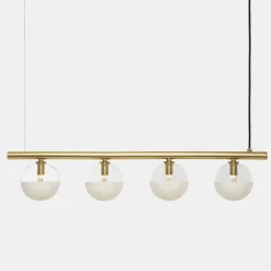 Il Fanale Designer Pendelleuchten-Lineare Pendelleuchte 4 Lichter Naturmessing und Glas - Molecola von