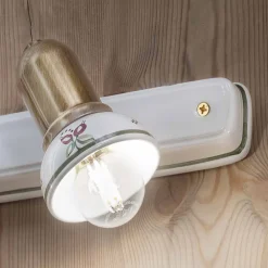 Ferroluce Vintage Wandleuchten-Lineare Wandlampe mit 2 Strahlern aus Messing und handbemalter Keramik - Savona