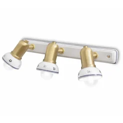 Ferroluce Vintage Wandleuchten-Lineare Wandleuchte 3 Strahler aus Messing und handgefertigter Keramik - Savona