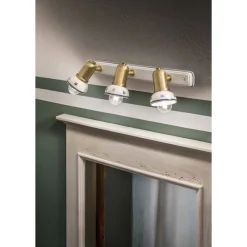 Ferroluce Vintage Wandleuchten-Lineare Wandleuchte 3 Strahler aus Messing und handgefertigter Keramik - Savona