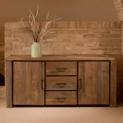 Viadurini Living Anrichte-Living Sideboard mit 2 Türen und 3 zentralen Schubladen aus recyceltem Holz - Slide