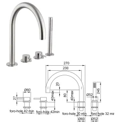 Viadurini Taps Badewannearmaturen-4-Loch Wannenrandmischer mit Auslauf aus AISI 316L-Stahl - Artigli