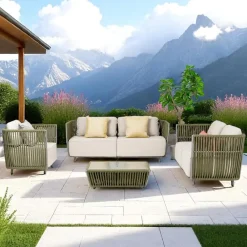 Viadurini in the Garden Garten Lounge Set-Lounge im Freien aus Aluminium und gewebtem Stoff - Eugene