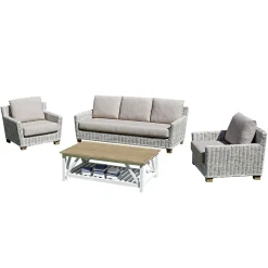 Viadurini in the Garden Garten Lounge Set-Lounge im Freien mit Couchtisch aus Mangoholz und Polycotton-Kissen - Orlanda