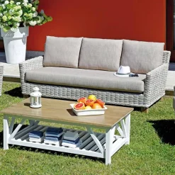 Viadurini in the Garden Garten Lounge Set-Lounge im Freien mit Couchtisch aus Mangoholz und Polycotton-Kissen - Orlanda