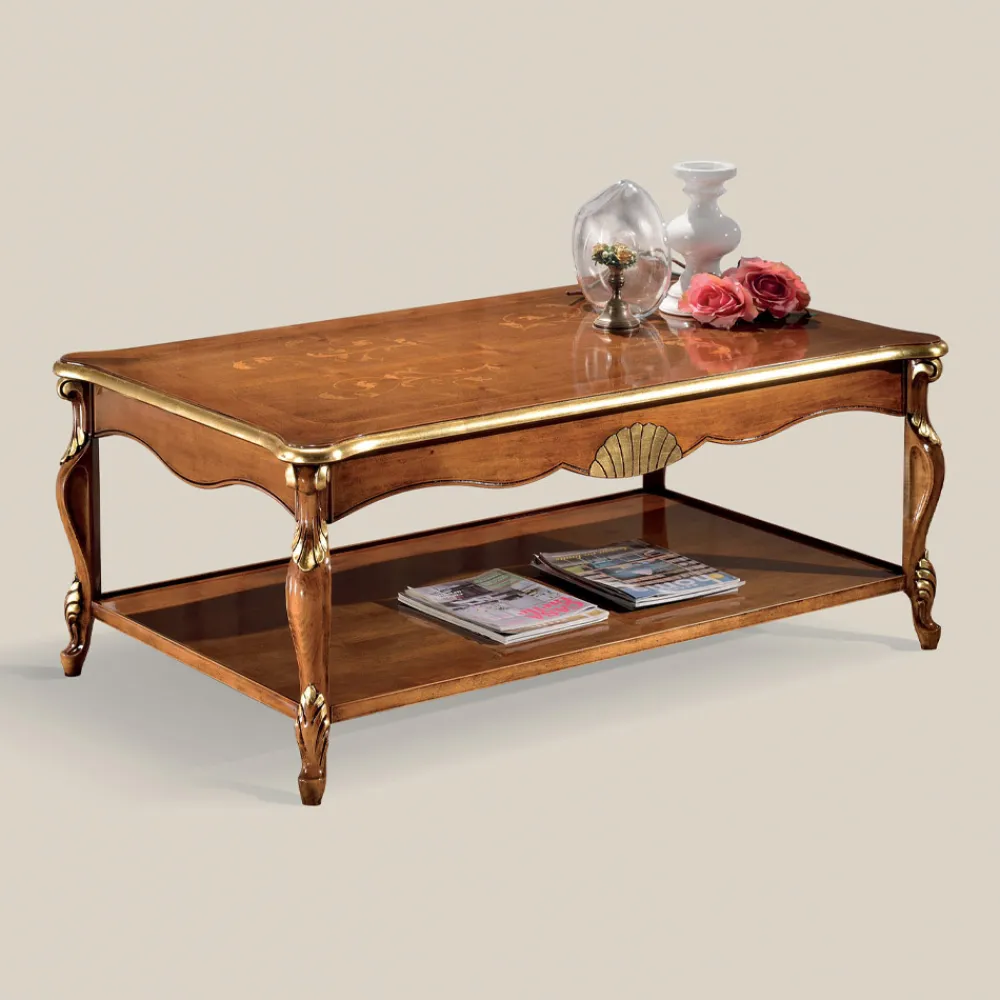 Viadurini Classic Klassische Couchtische-Luxuriöser Couchtisch aus Walnussholz und Gold mit Intarsien Made in Italy - Cambrige