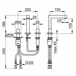 Viadurini Taps Waschbeckenarmaturen-Luxus Drei-Loch-Waschbeckenmischer aus Chrom-Messing - Girino