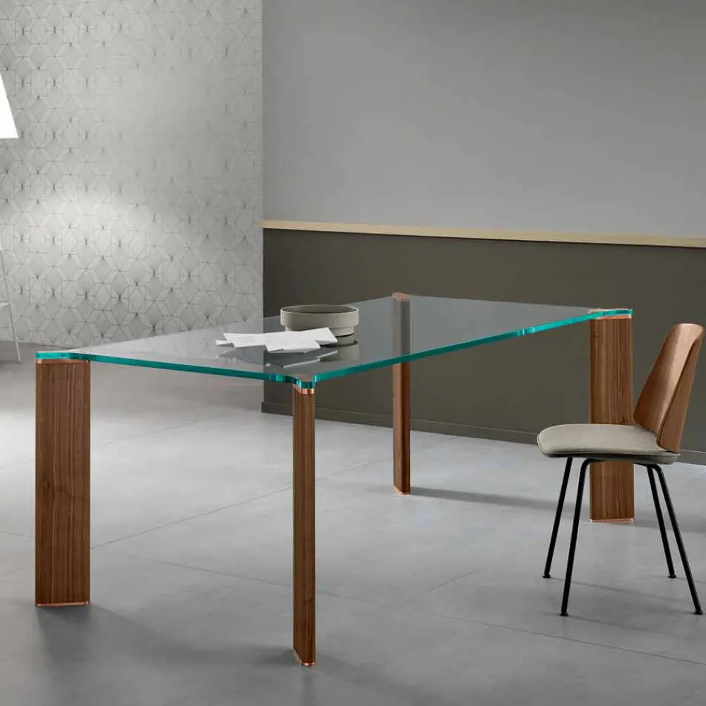 Viadurini Living Esstische Nach Mass|Esstische-Luxus Esstisch Glasplatte und Holzbeine Made in Italy - Kuduro