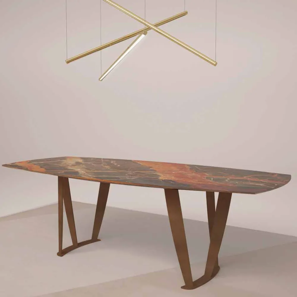 Viadurini Living Esstische Nach Mass|Esstische-Luxus rechteckiger Tisch aus Ombra-Marmor von Caravaggio und Metal - Naruto