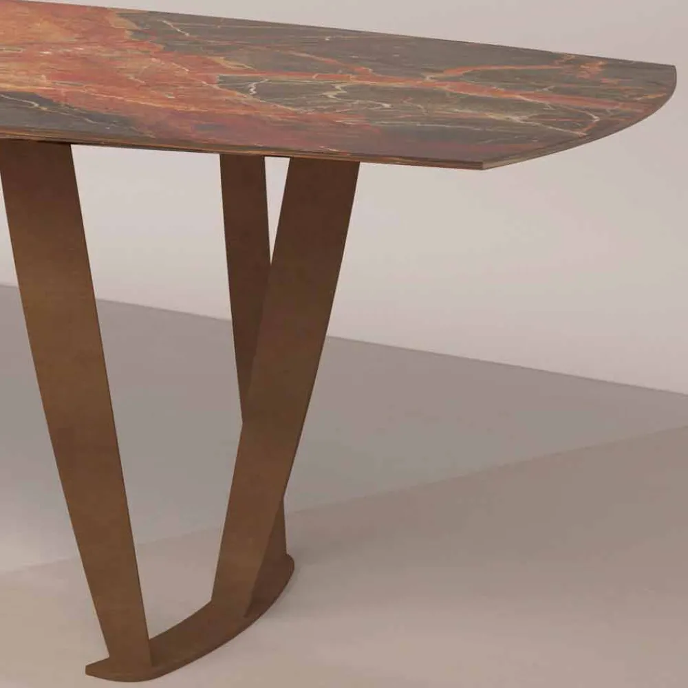 Viadurini Living Esstische Nach Mass|Esstische-Luxus rechteckiger Tisch aus Ombra-Marmor von Caravaggio und Metal - Naruto